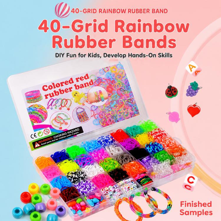2500 PCS/Box 40-grid Rainbow Rubber Bands DIY Craft Bracelet Making Kit, 2500 PCS/Box 40-grid