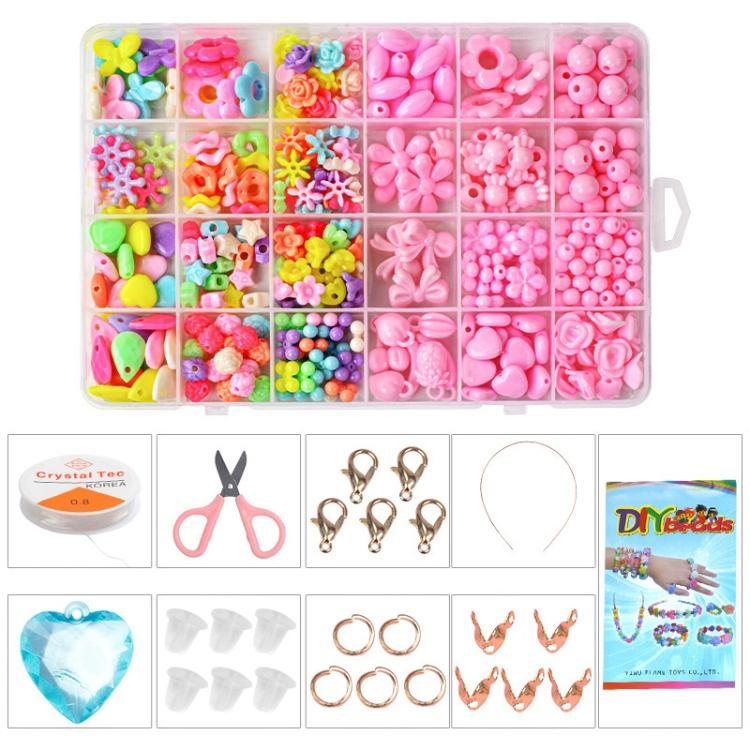 24-grid DIY beaded bracelet kit with pink-themed beads in a clear storage tray
