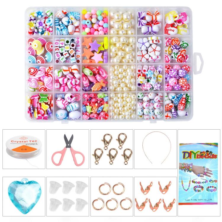 24-grid DIY beaded bracelet kit with pearl-style and colorful beads in a clear tray