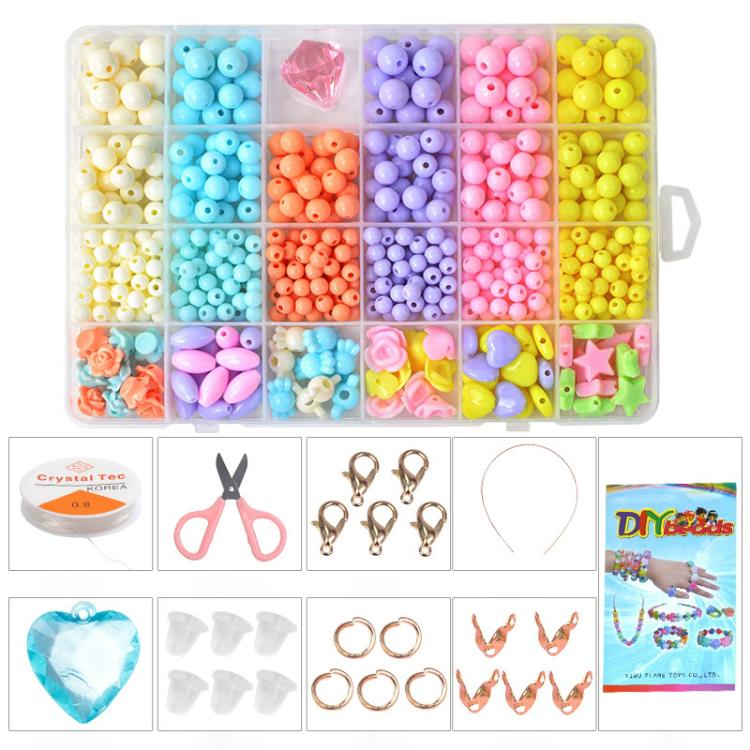 24-grid DIY beaded bracelet kit with light blue, pink, purple, and yellow beads in tray
