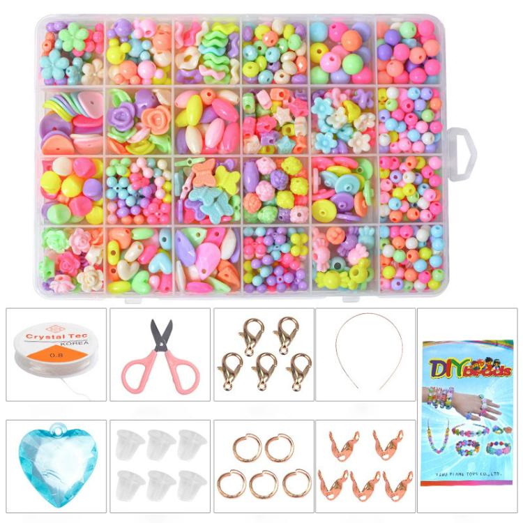 24-grid DIY beaded bracelet kit with pastel plastic beads in a clear storage tray
