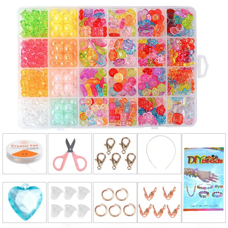 24-grid DIY beaded bracelet kit with multicolor plastic beads in a clear storage tray