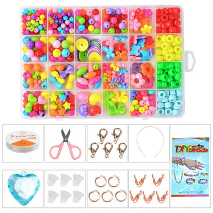 24-grid DIY beaded bracelet kit with colorful plastic beads in a clear storage tray