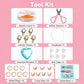 DIY beads tool kit with elastic cord, safety scissors, clasp charms, rings, and headband