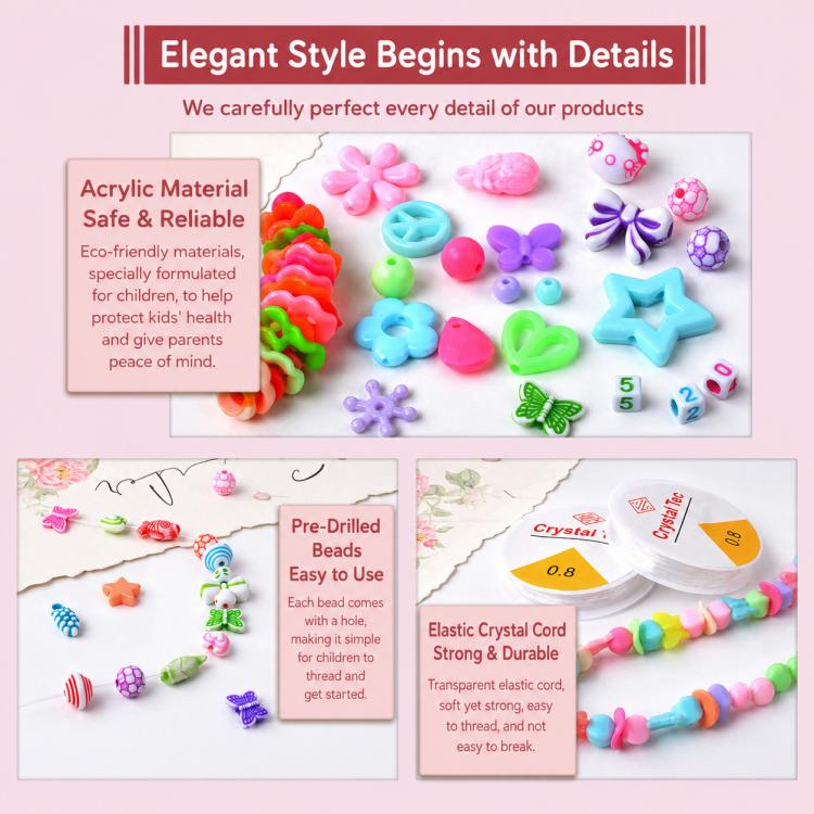 Beaded bracelet kit with colorful beads and elastic cord for DIY bracelet making