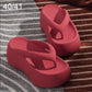 Red EVA thick-soled flip-flops with molded thong strap and raised platform sole