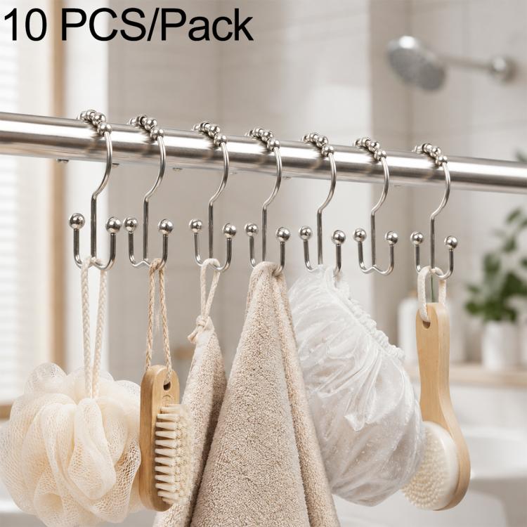 10-pack shower curtain hook set with silver-tone metal hooks and ball tips
