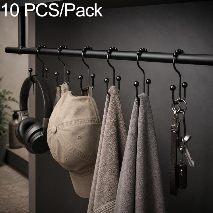 10-pack shower curtain hook set with black metal hooks for hanging curtains