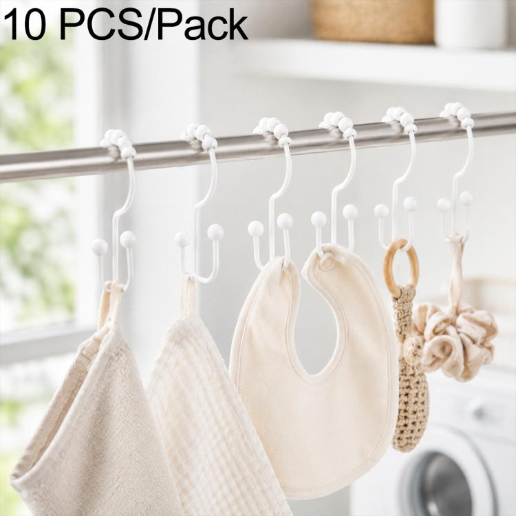 10-pack shower curtain hook set with white hooks and ball details for curtains