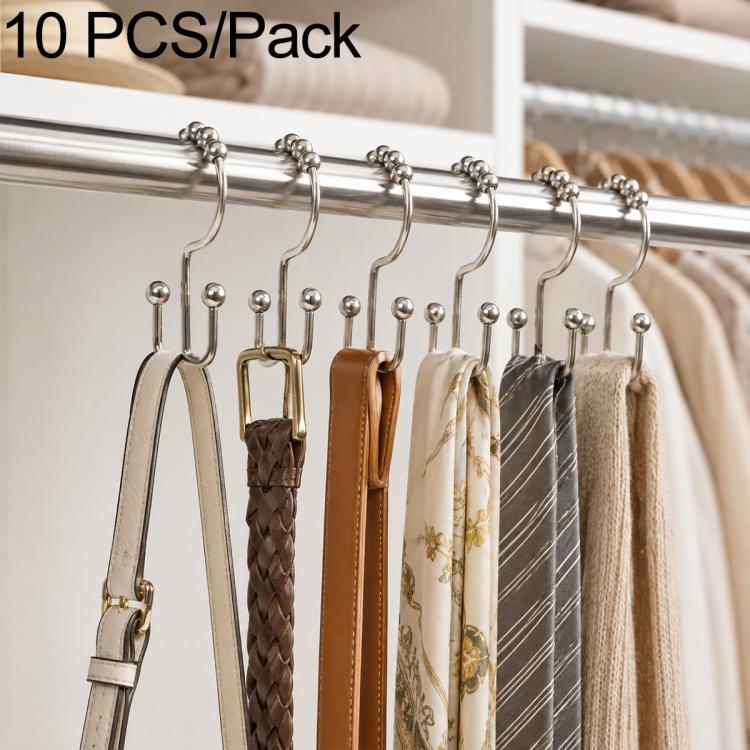 10-pack shower curtain hook set with mixed metal hooks and ball tips