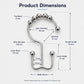Curtain hook size diagram with inner diameter, wire diameter, and overall length