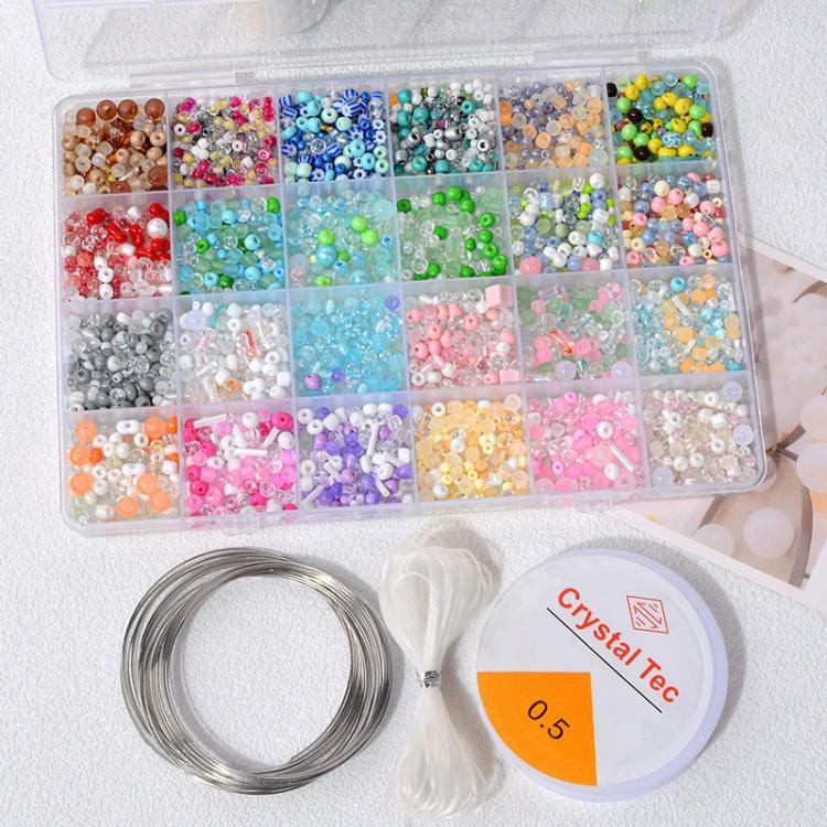 Children DIY Mixed-Color Beaded Bracelet Kit Random Color Delivery, 9-grid, 12-grid, 24-grid