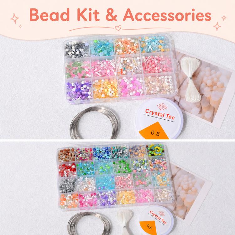 Children DIY Mixed-Color Beaded Bracelet Kit Random Color Delivery, 9-grid, 12-grid, 24-grid
