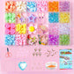Children's beaded bracelet kit with pastel bead tray and assorted round beads in compartments