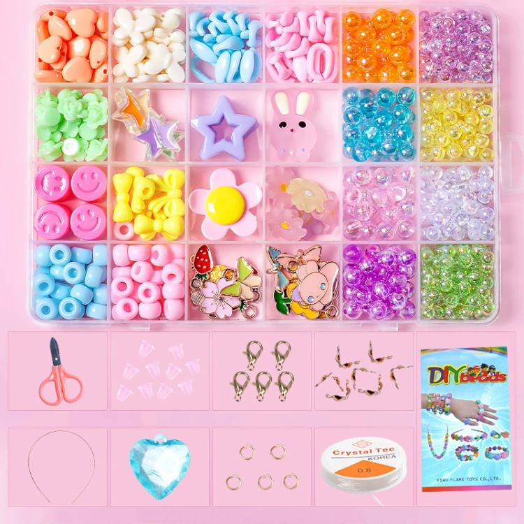 Children's beaded bracelet kit with pastel bead tray and assorted round beads in compartments