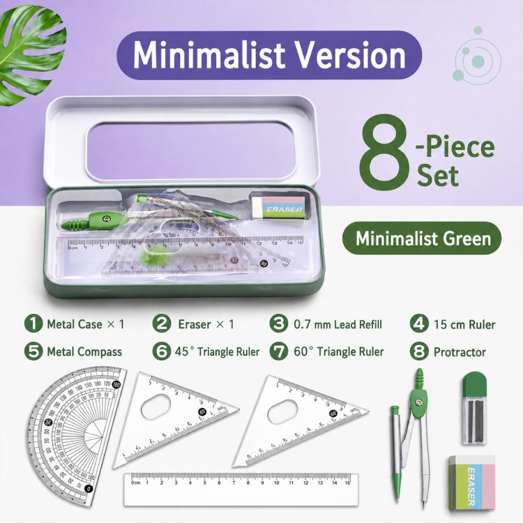 8PCS / Set Anti-myopia Compass and Ruler Set For Students