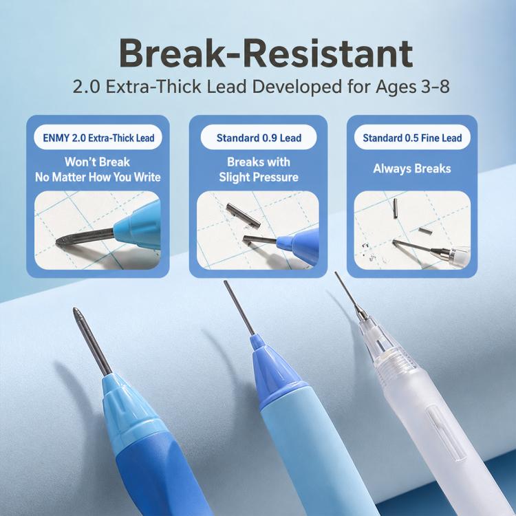 Correction mechanical pencil leads with break-resistant tips, visible lead sticks