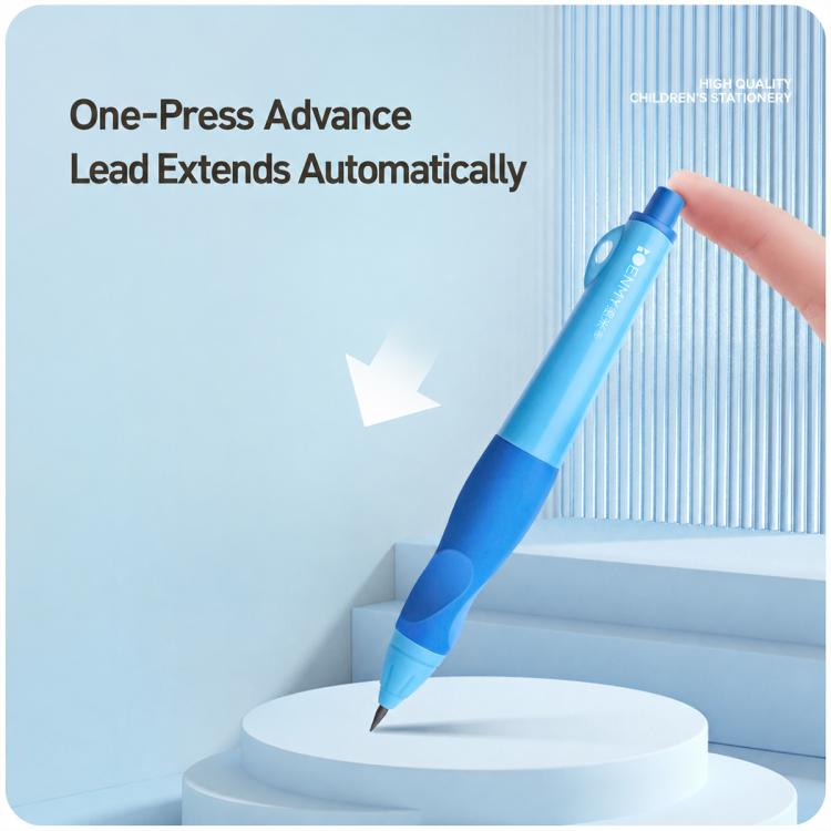 Blue automatic correction mechanical pencil with lead extended by press