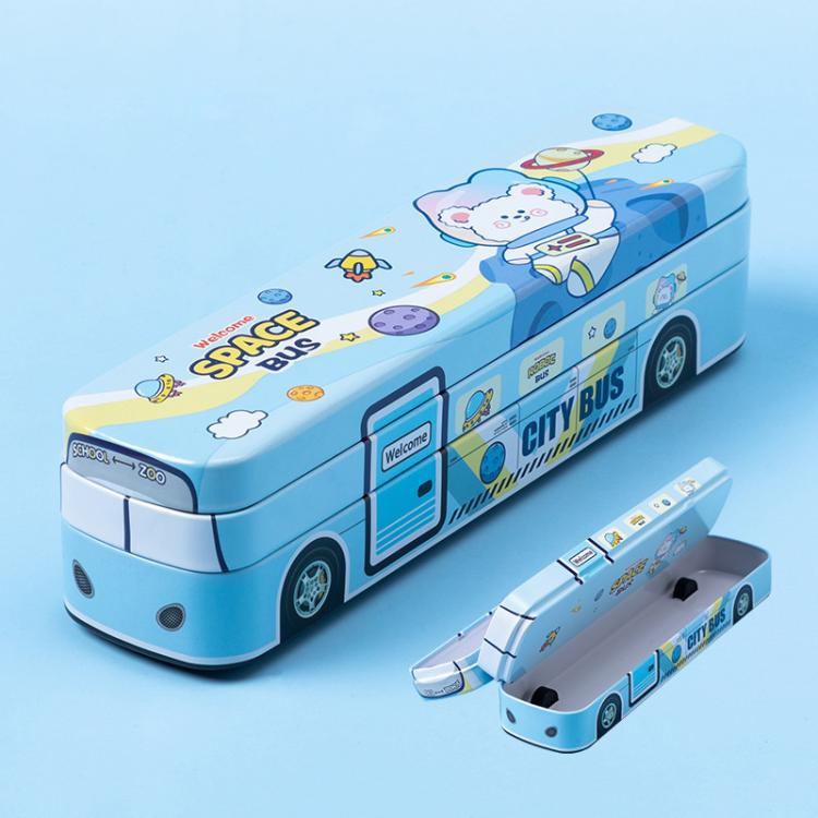 Creative Bus Double-Layer Metal Pencil Box