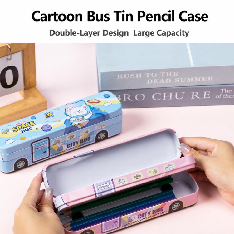 Creative Bus Double-Layer Metal Pencil Box