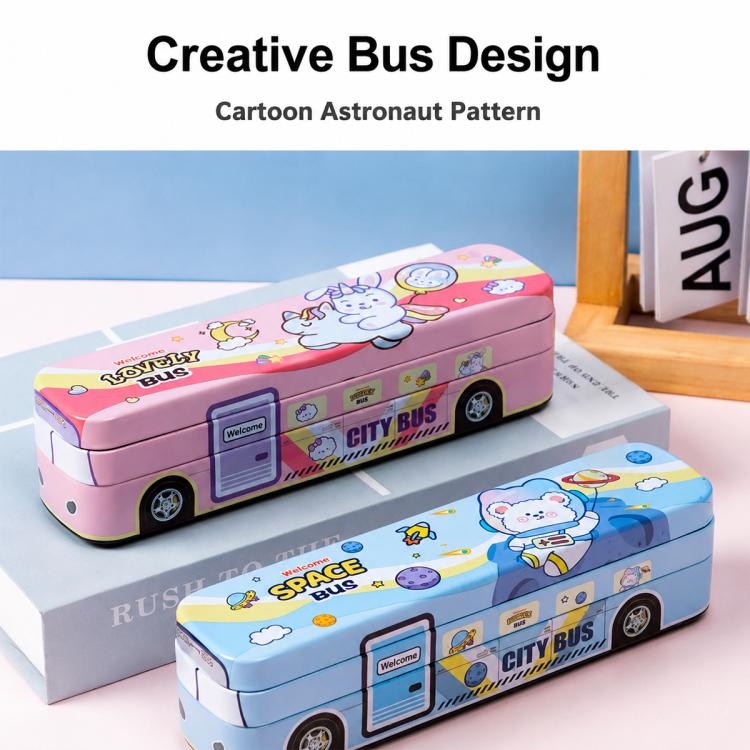 Creative Bus Double-Layer Metal Pencil Box