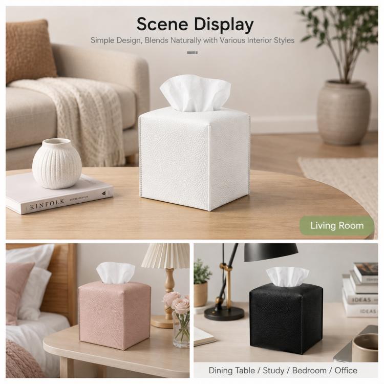 Dustproof PU Leather Tissue Storage Box, Square, Oblong