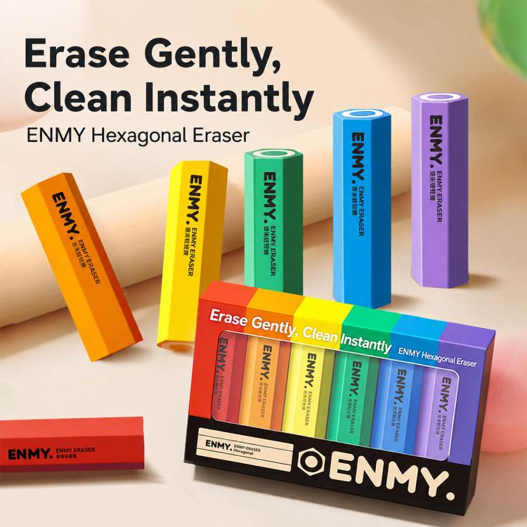 ENMY 4 PCS/Pack Hexagonal Pencil-Shaped Eraser for Pencils, Sketching, Drawing