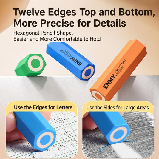 ENMY 4 PCS/Pack Hexagonal Pencil-Shaped Eraser for Pencils, Sketching, Drawing