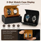 Brown and black two-slot leather watch case with cushioned watch holders, open