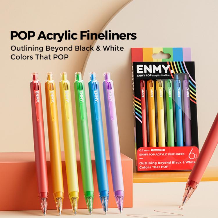 ENMY 6 PCS/Box POP Acrylic Fineliners Washable Colored Gel Pen