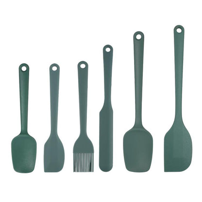Green silicone baking utensil set with spatulas and oil brush heads