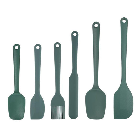 Green silicone baking utensil set with spatulas and oil brush heads