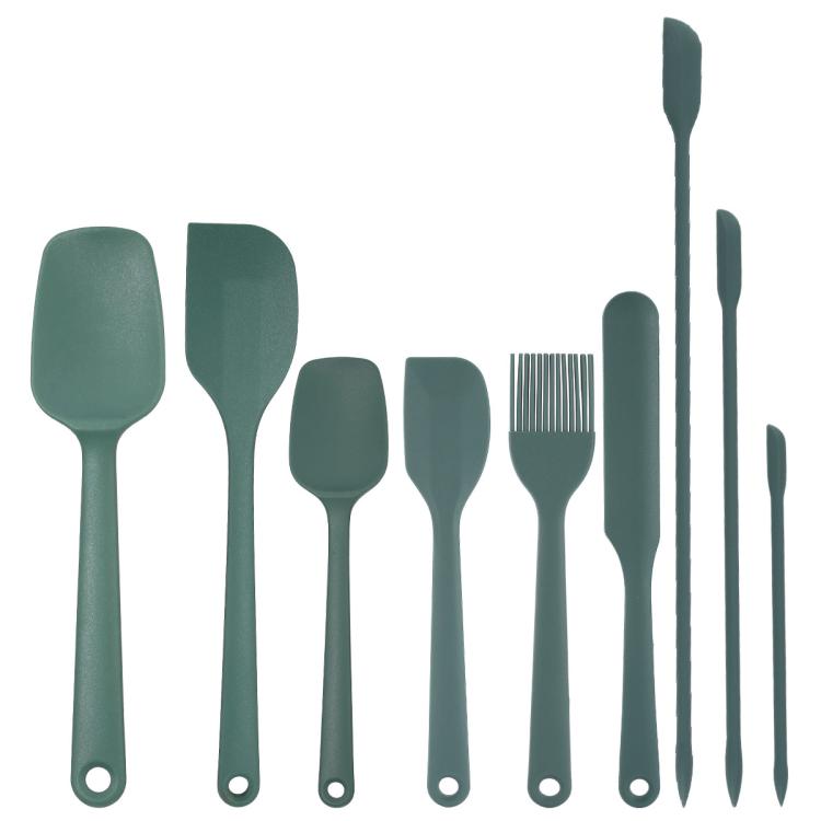 Green silicone mixing utensil set with spatula and oil brush tools