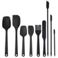 Black silicone baking utensil set with spatula, brush, and scraper heads
