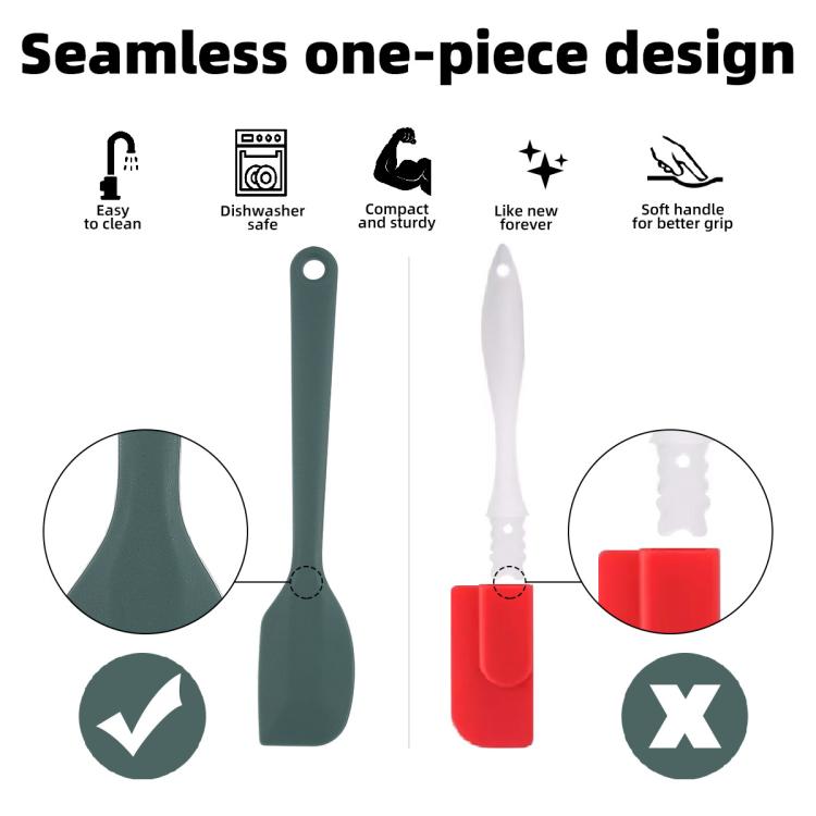 Silicone baking tools with hanging loop handles, green and white