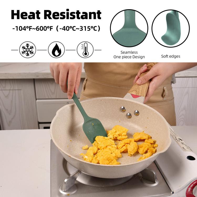 Green silicone spatula and oil brush with soft edges for cooking