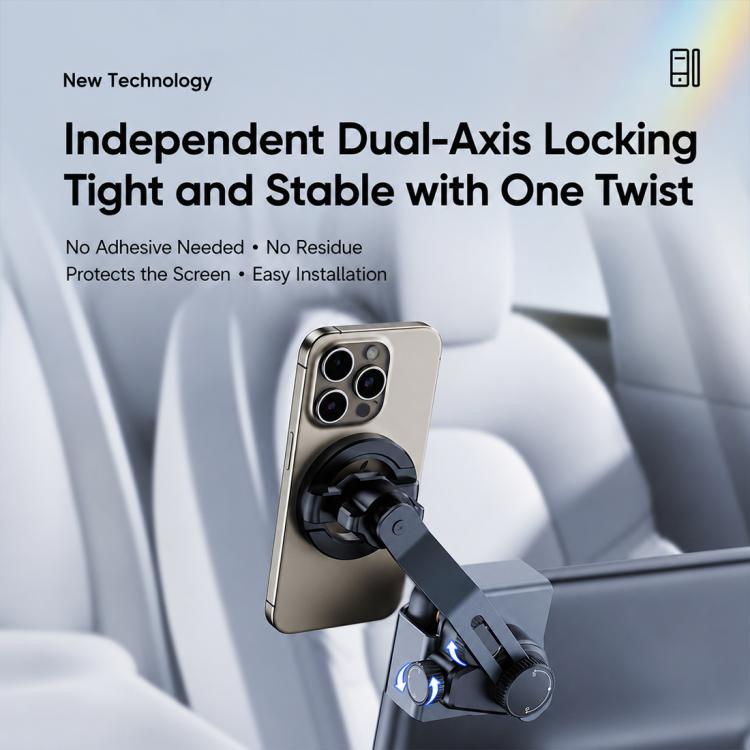 Magnetic car phone mount holding a smartphone on a dual-axis bracket