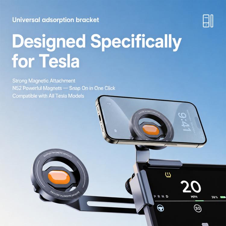 Magnetic car phone mount with phone attached and circular magnet base