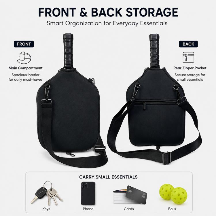 Black neoprene paddle bag pair with adjustable shoulder straps and front storage pocket.