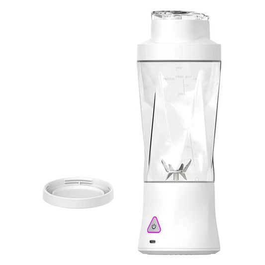 White portable crushed ice juicer with clear blending cup and removable lid