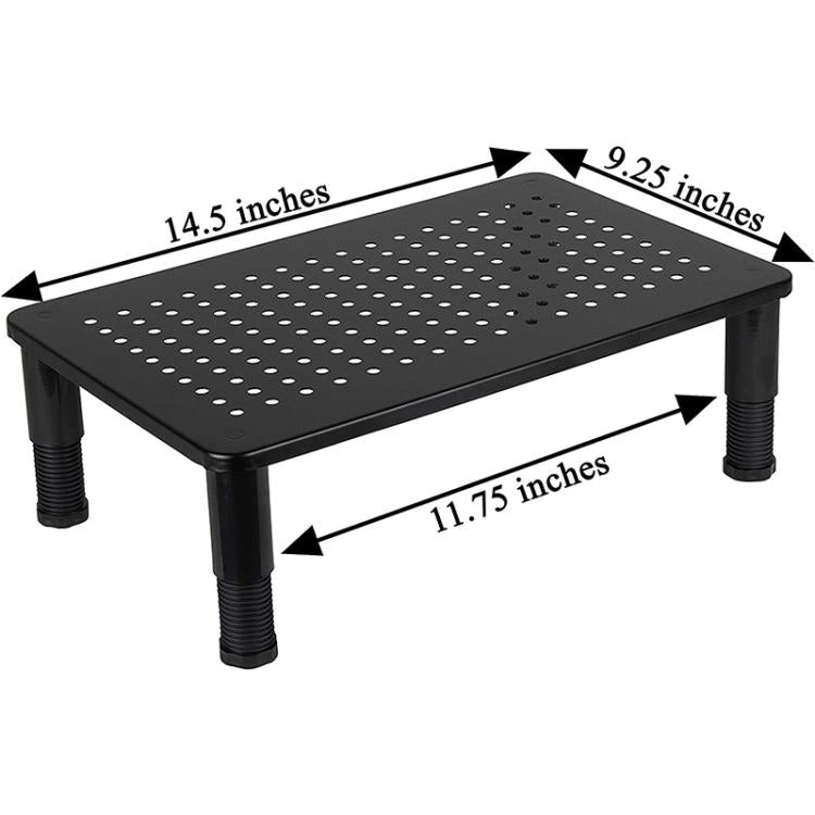 Black ventilated monitor stand with perforated top, 14.5 x 9.25 x 11.75 in