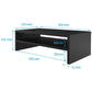 Black dual-tier monitor stand dimensions diagram with measured shelf openings
