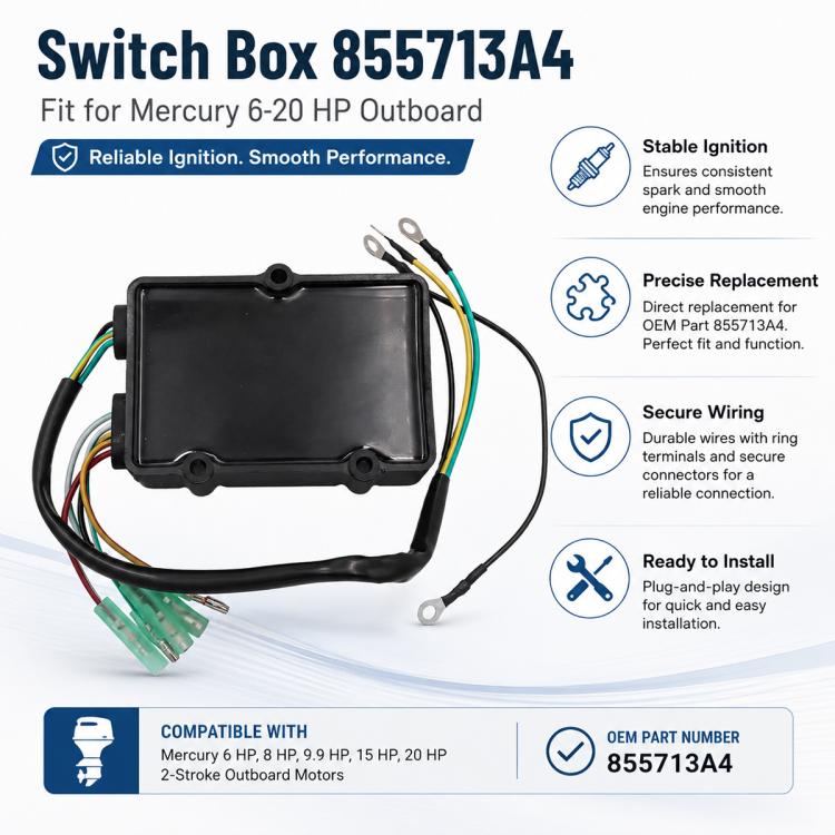 855713A4 Switch Box For Mercury 2-Stroke 6-20 HP Outboard, 855713A4
