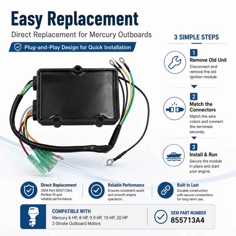855713A4 Switch Box For Mercury 2-Stroke 6-20 HP Outboard, 855713A4