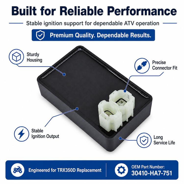 Black ignition control module with white plug and sturdy rectangular housing