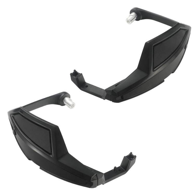 Black ATV handlebar hand guards with curved wind deflectors and mounting clamps