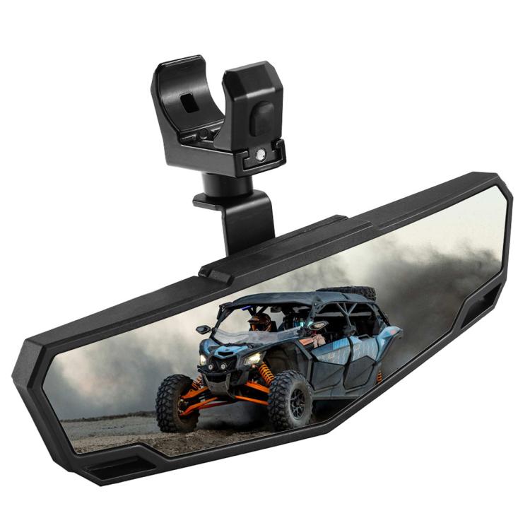 Adjustable ATV rearview mirror with black clamp for roll cage tube