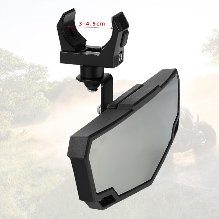 Black adjustable rearview mirror with clamp bracket and tinted mirror panel