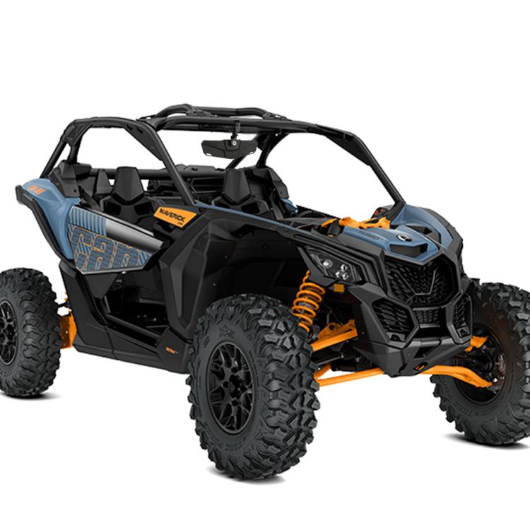 Rearview mirror mounted on an ATV roll cage with adjustable black bracket