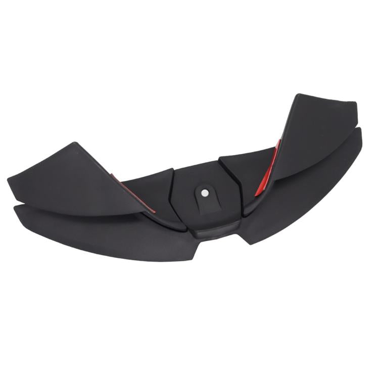 Motorcycle front spoiler downforce winglets, black with red trim accents